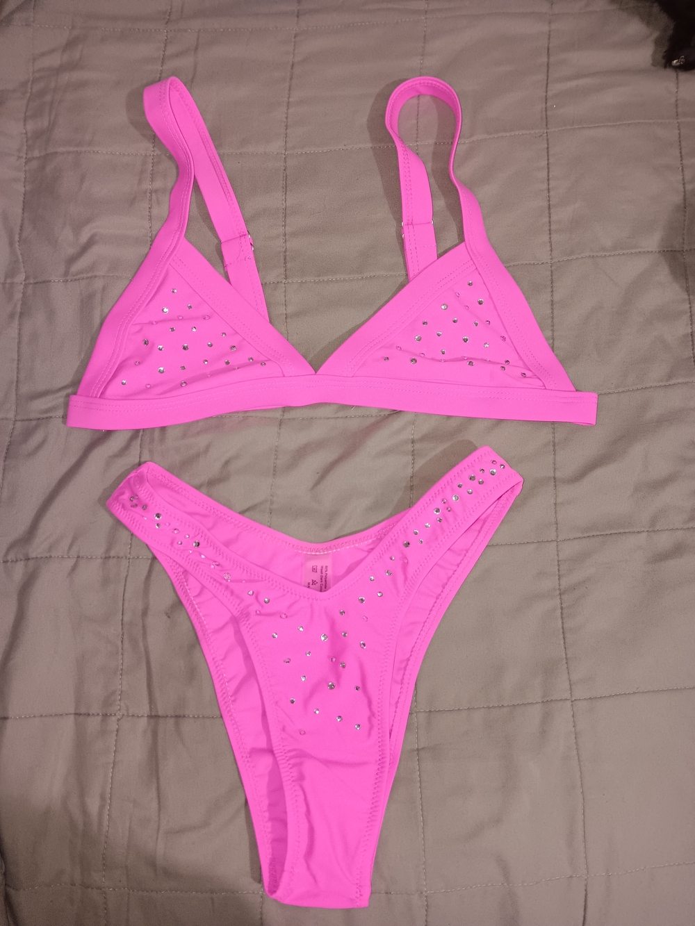 Hot Pink Rhinestone Triangle Bikini Set